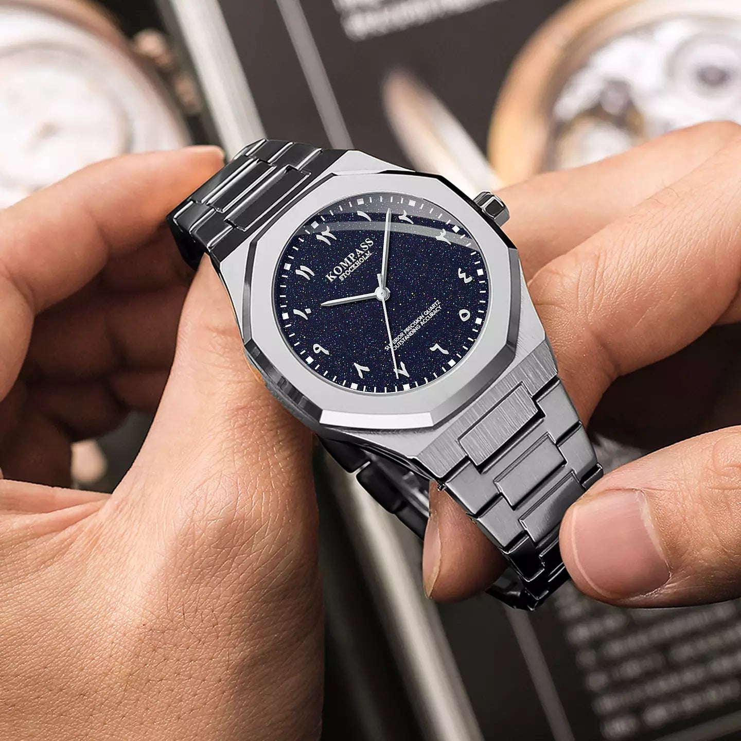 Kompass Star-Dust Arabic Silver Blue