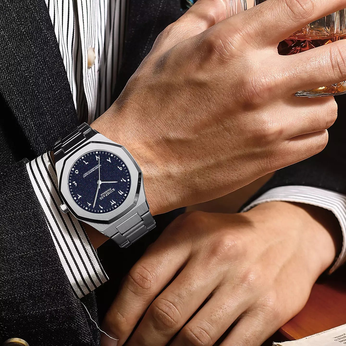 Kompass Star-Dust Arabic Silver Blue